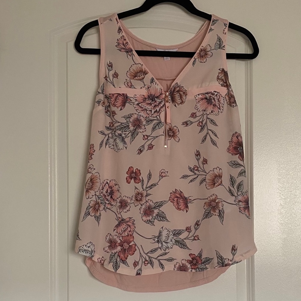 CANDIES PINK & FLORAL ZIP FRONT TANK TOP SIZE M